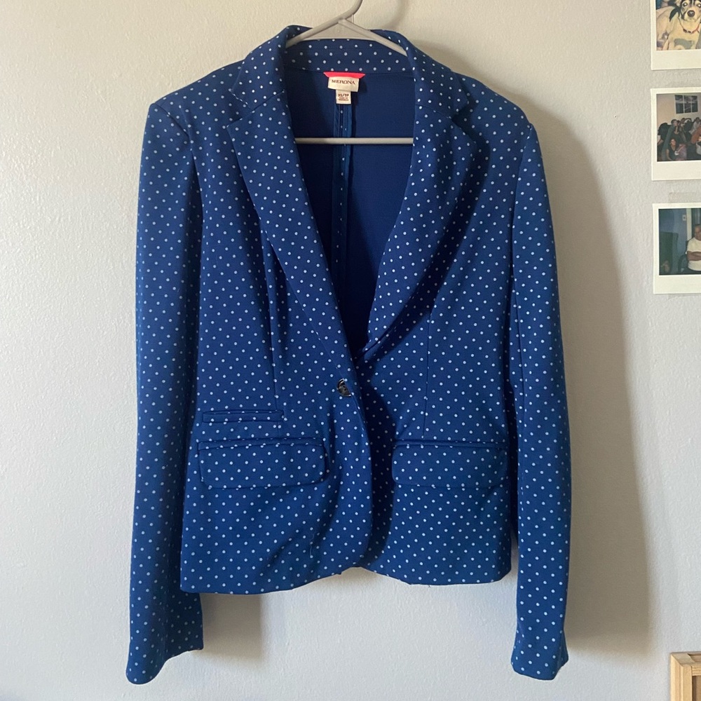 Merona Blue and White Polk a Dot Fitted Blazer